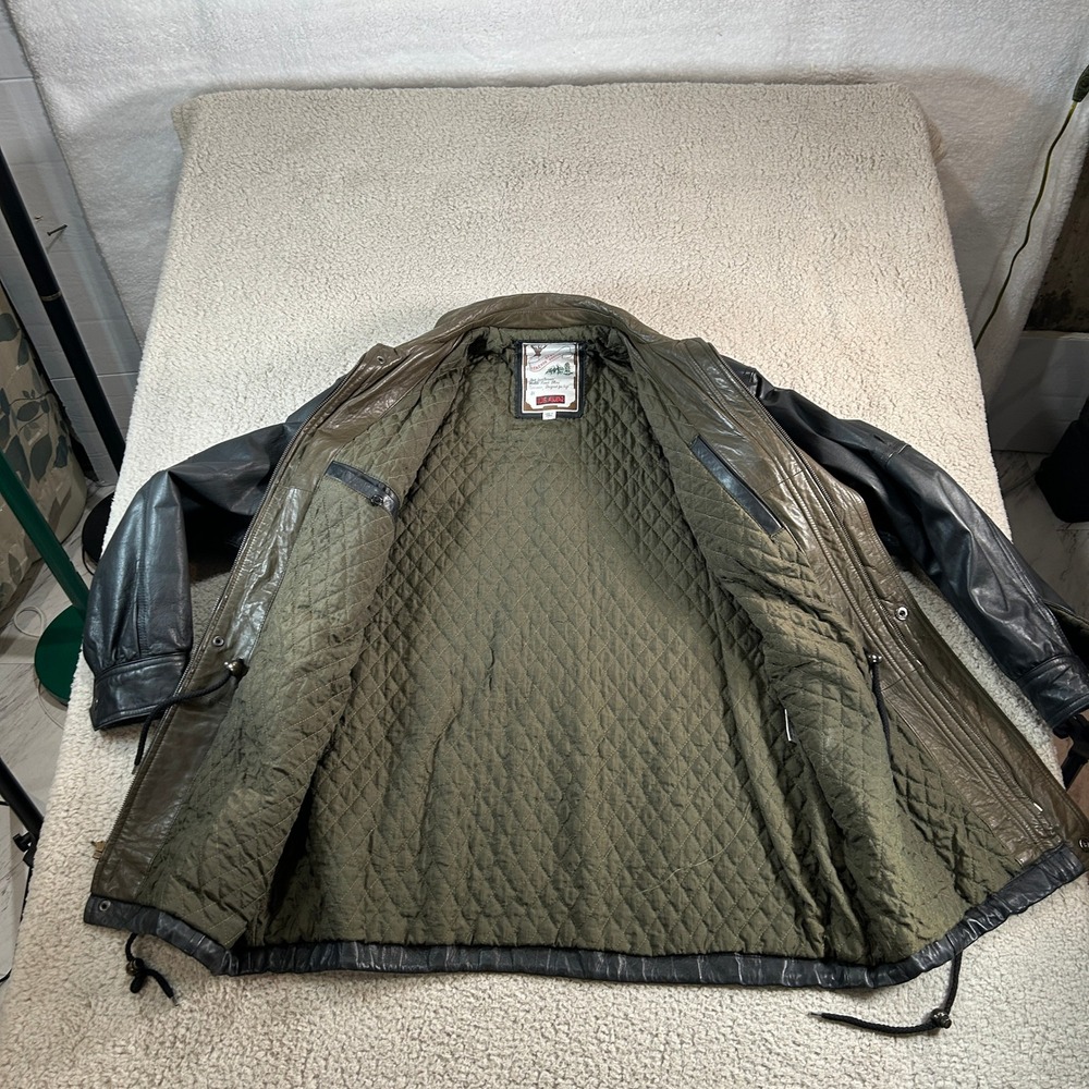 Vintage Luis Alvear Leather Jacket Mens L Bomber Style Black Olive Pockets Korea - Picture 5 of 12